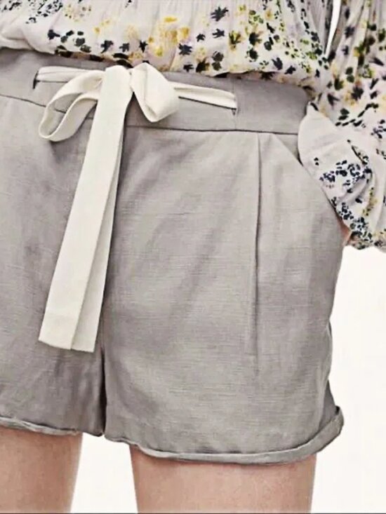 Wilfred Pants - Aritzia Wilfred Gray Linen Drawstring Pleated High Waisted Casual Shorts Size 00